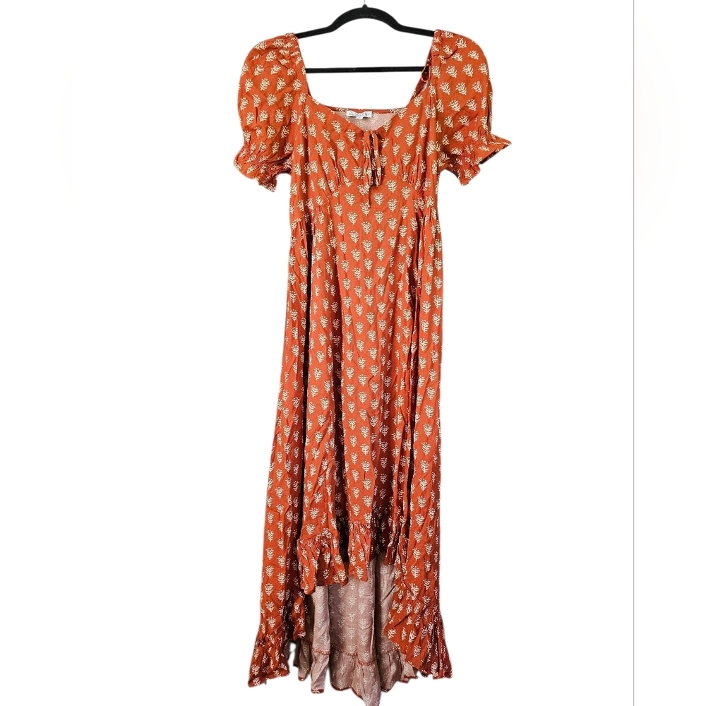 Patrons of Peace Asymmetrical Dress in Terracotta and Cream